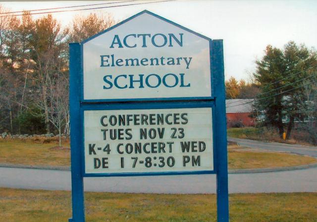 Acton Elementary School sign with readerboard